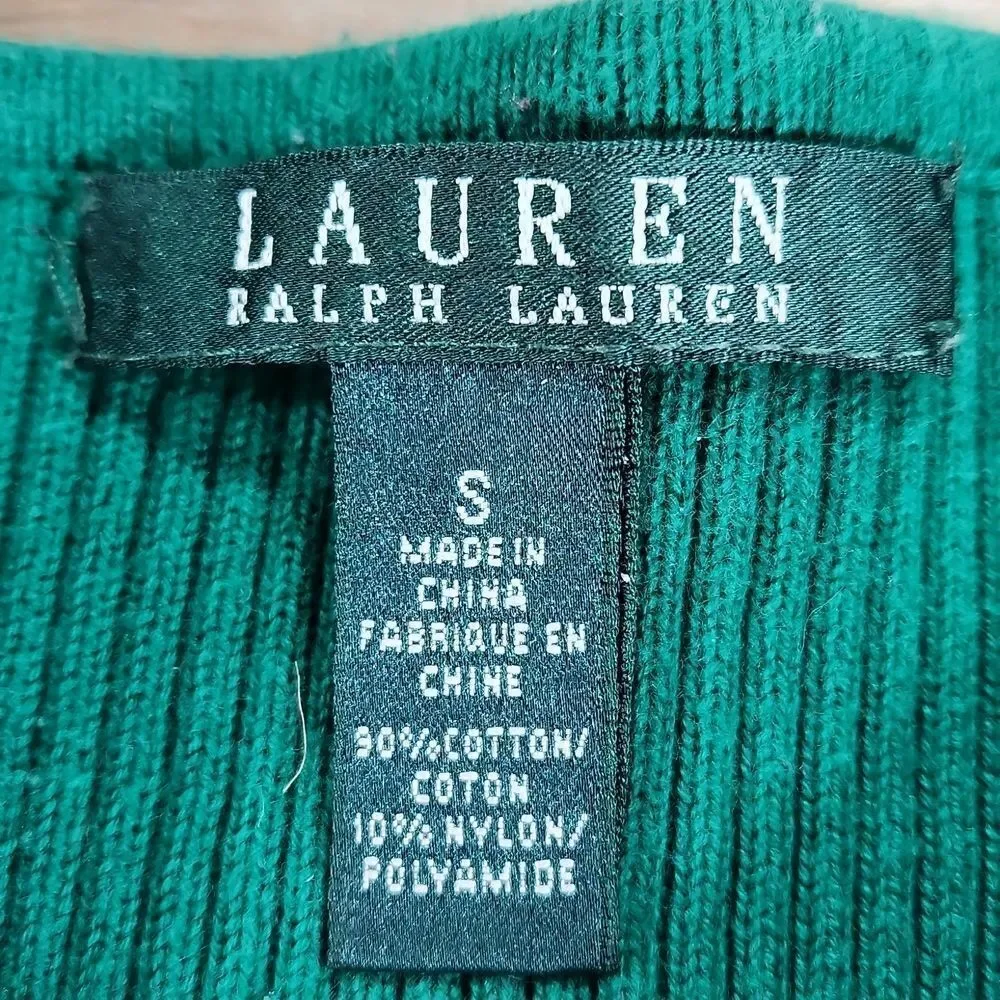 🔺️Ralph Lauren Green & Black Colorblock Gold Buttoned Shoulder Sweater Small